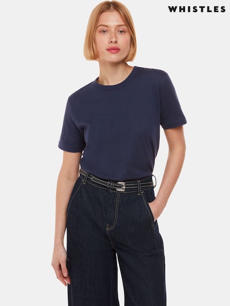 Whistles Blue Whistles Blue Emily Ultimate 100% Cotton T-Shirt (AB4206) | £35