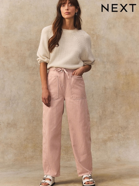 Pink 100% Cotton Patch Pocket Barrel Leg Trousers (AB4241) | £38