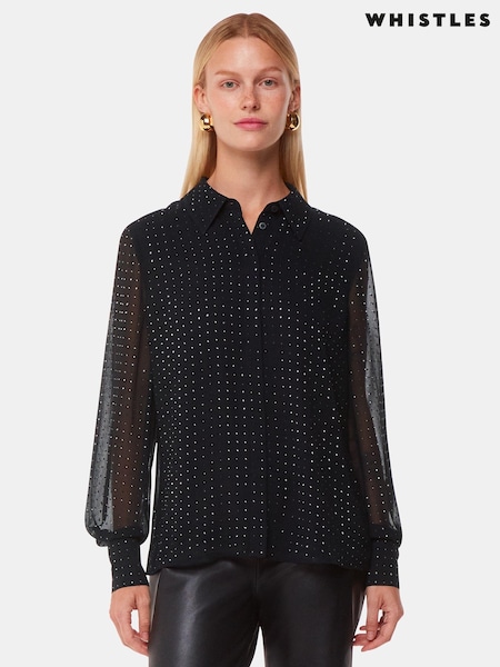 Whistles Black Hot Fix Sheer Shirt (AB4326) | £109