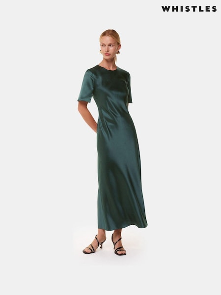 Whistles Green Avery Satin Twist Dress (AB4331) | £199