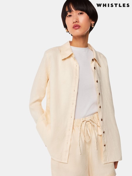 Whistles Cream Linen Elasticated 100% Cotton Shorts (AB4422) | £69