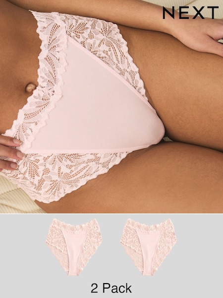 Light Pink High Rise High Leg Ultimate Comfort Lace Knickers 2 Pack (AB4468) | £16