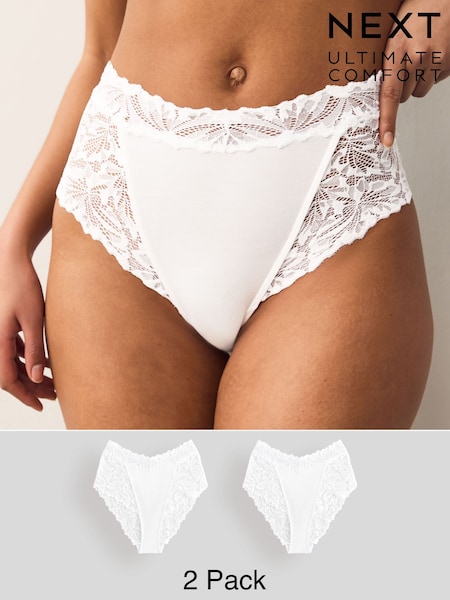 White High Rise High Leg Ultimate Comfort Lace Knickers 2 Pack (AB4473) | £16
