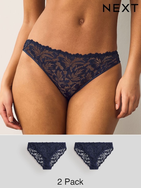 Navy High Leg Ultimate Comfort Lace Knickers 2 Pack (AB4474) | £15