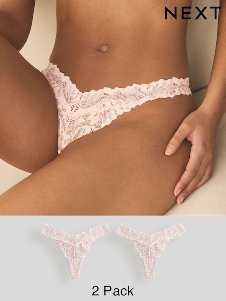 Light Pink Thong Ultimate Comfort Lace Knickers 2 Pack (AB4477) | £12