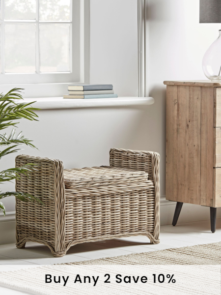 Cox & Cox Natural Round Rattan Small Storage Basket Bench (AB4572) | £395