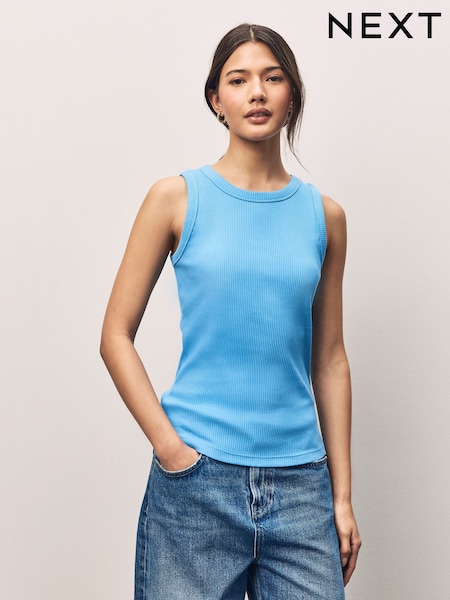 Blue Ribbed Racer Tank Vest Sleeveless Top (AB4636) | £14