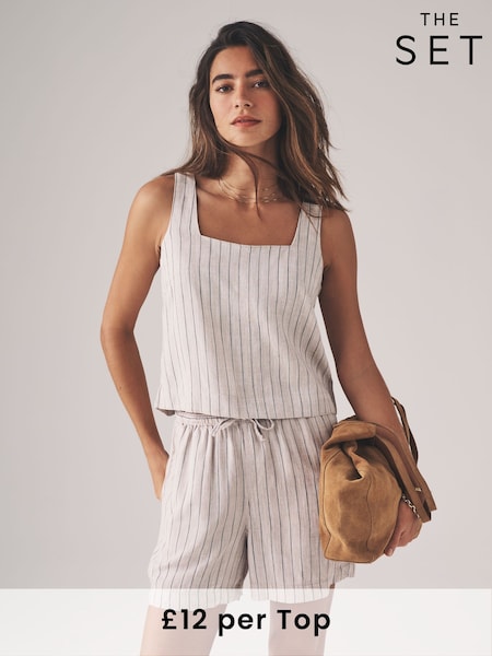 The Set Black/Red/Ecru Stripe 3 Pack Shell Tops With Linen (AB4660) | £36