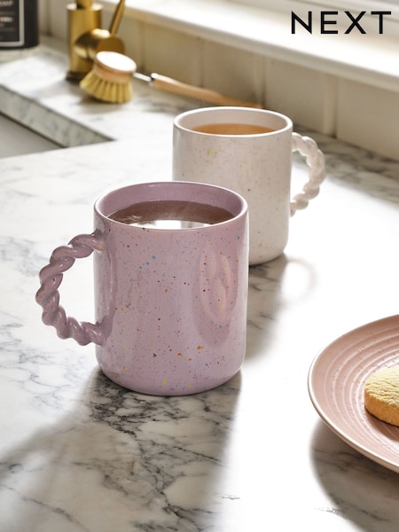 Set of 2 Multi Lilac and Cream Speckle Mugs (AB4788) | £15