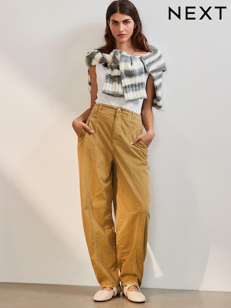 Mustard Yellow Barrel Leg Chino Trousers (AB5069) | £36