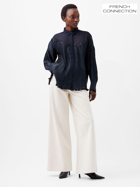 French Connection Blue Crina Crinkle Satin Shirt (AB5287) | £69