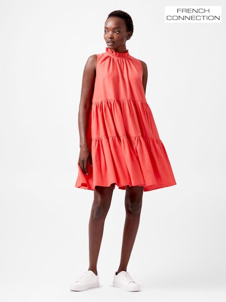French Connection Red 100% Cotton Era Poplin Sleeveless High Neck Dress (AB5406) | £55