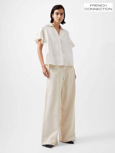 French Connection Cream Sindey 100% Cotton Short Sleeve Shirt (AB5433) | £39