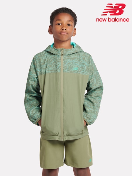 New Balance Green Boys Athletic AOP Woven Mesh Lined Jacket (AB5517) | £85 - £102