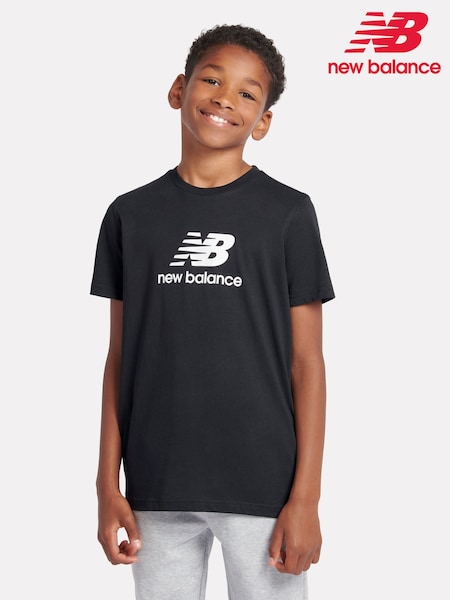 New Balance Black Kids Jersey Stacked 100% Cotton Logo T-Shirt (AB5520) | £18 - £22