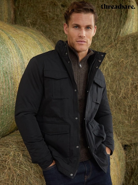 Threadbare Black Funnel Neck Utility Coat (AB5629) | £55