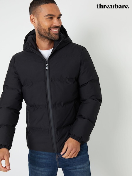 Threadbare Black Black Showerproof Hooded Puffer Coat (AB5649) | £60