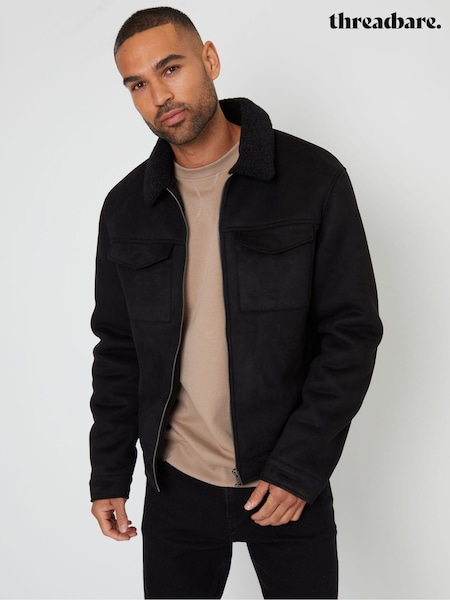 Threadbare Black Faux Suede Borg Lined Aviator Jacket (AB5651) | £70