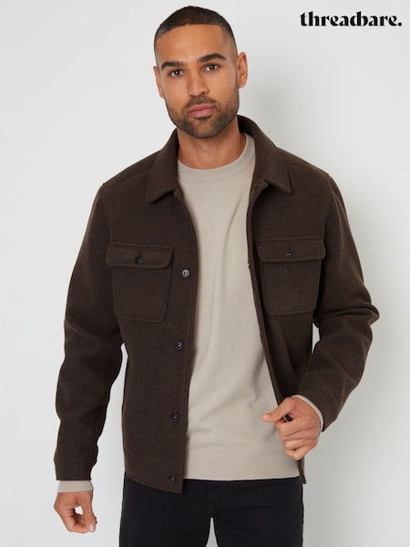 Threadbare Chocolate Brown Brushed Button Up Shacket (AB5671) | £50