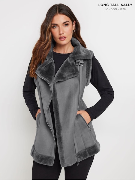 Long Tall Sally Grey Aviator Gilet (AB5737) | £70