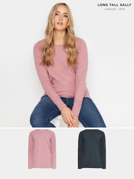 Long Tall Sally Blue Long Sleeve 100% Cotton T-Shirts 2 Pack (AB5832) | £23