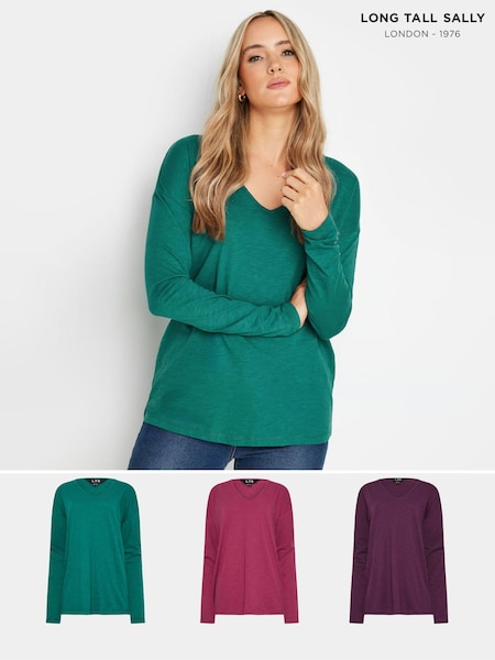 Long Tall Sally Pink Long Sleeve 100% Cotton T-Shirts 3 Pack (AB5834) | £36