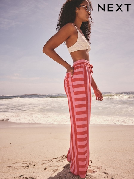 Pink Wide Leg Pull On Striped Trousers (AB5881) | £26