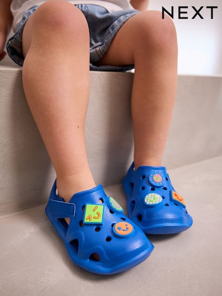 Blue Happy Face Moulded Closed Toe Touch Fastening Clogs (AB6183) | £9 - £11
