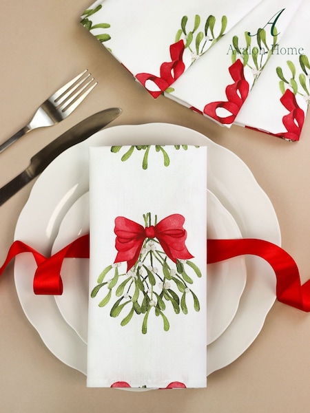 Avalon Home Cream Bows 100% Cotton Pair of Napkins (AB6214) | £22