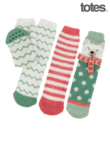 Totes Green Ladies Super Soft Cosy Slipper Socks 3 Pack (AB6232) | £9.50