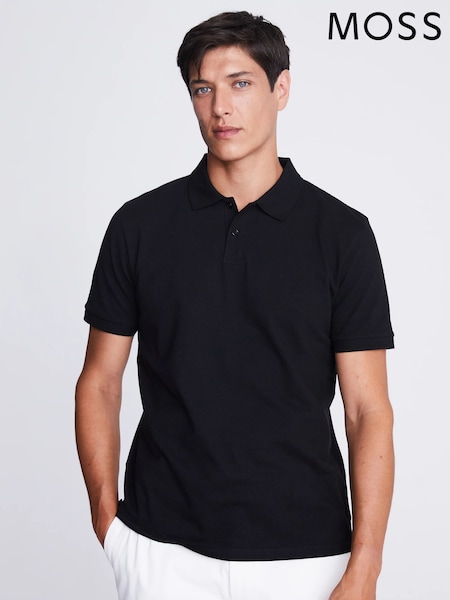 MOSS Black Pique Polo Shirt (AB6356) | £30