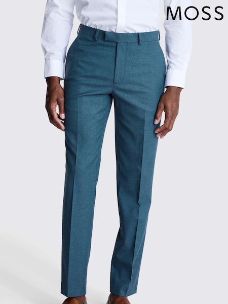 MOSS Blue Tailored Fit Teal Flannel Trousers (AB6388) | £80