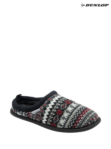 Dunlop White Mens Fairisle Pattern Warm Lined Slipper Mules (AB6450) | £17
