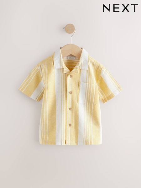 Yellow Stripe Short Sleeves Revere Collar Linen Blend Stripe Shirt (3mths-7yrs) (AB6465) | £12 - £14