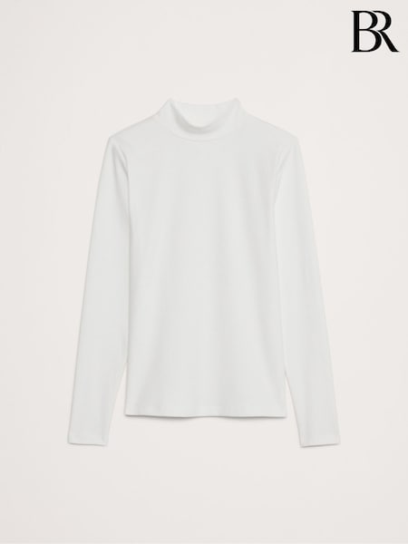 Banana Republic White Refined Mock-Neck Long Sleeve T-Shirt (AB6601) | £35