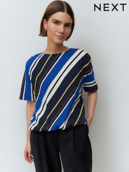 Blue Diagonal Stripe Bubble Hem Boxy T-Shirt (AB6648) | £26