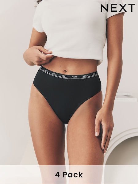 Black with Black Logo High Rise High Leg Logo Knickers 4 Pack (AB6827) | £18