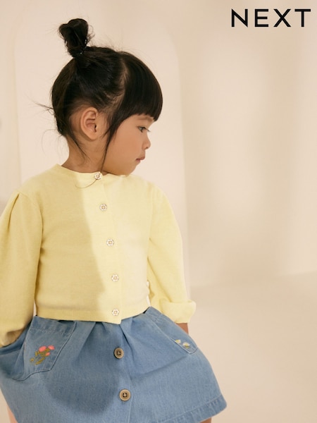 Lemon Yellow Pleated Sleeve Cardigan (3mths-10yrs) (AB6924) | £9 - £12