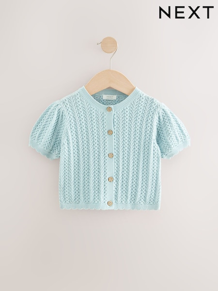 Blue 100% Cotton Pointelle Knitted Cardigan (3mths-7yrs) (AB6926) | £16 - £18