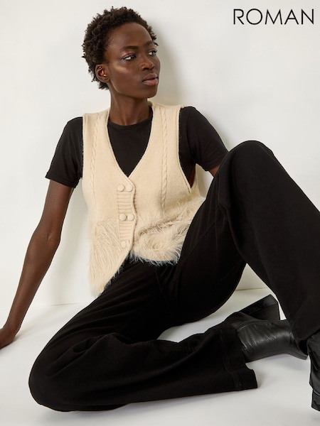 Natural - Roman Tassle Faux Fur Gilet