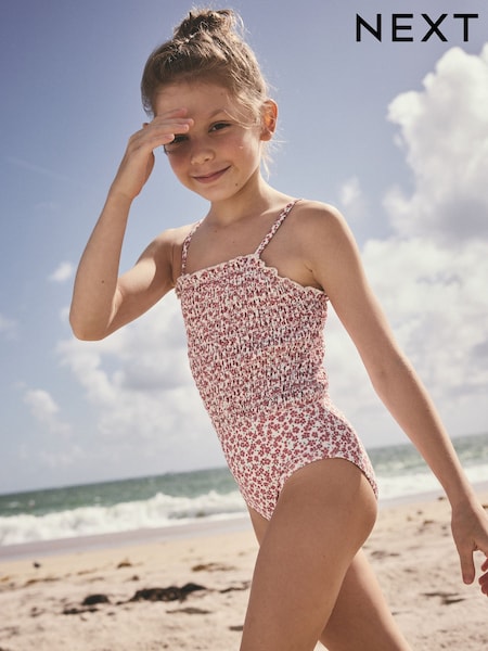 Rust Red Ditsy Shirred Swimsuit (3-16yrs) (AB6976) | £15 - £20