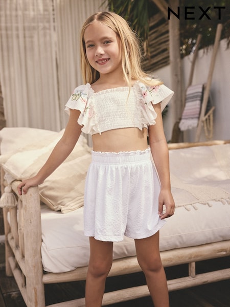 White Broderie Beach Shorts (3-16yrs) (AB7027) | £11 - £16