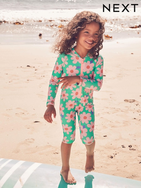 Green/Pink Flower Long Leg Sunsafe Swimsuit (3mths-8yrs) (AB7028) | £14 - £16