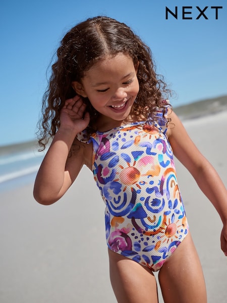 Blue/Orange Frill Shoulder Swimsuit (3mths-7yrs) (AB7051) | £12 - £14