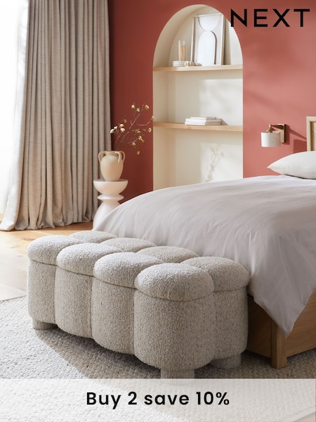 Tweedy Boucle Light Natural Bubble Upholstered Ottoman Blanket Box (AB7059) | £299