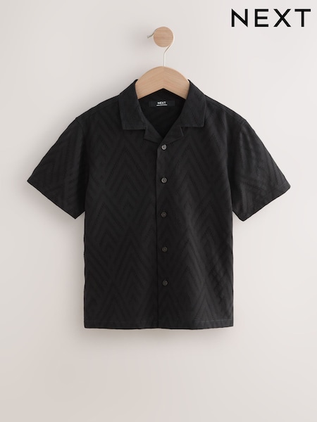Black Short Sleeves Smart Textured Shirt (3-16yrs) (AB7068) | £13 - £18