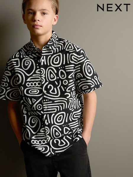 Black/White Swirl AOP Short Sleeve Printed Shirt (3-16yrs) (AB7069) | £12 - £17