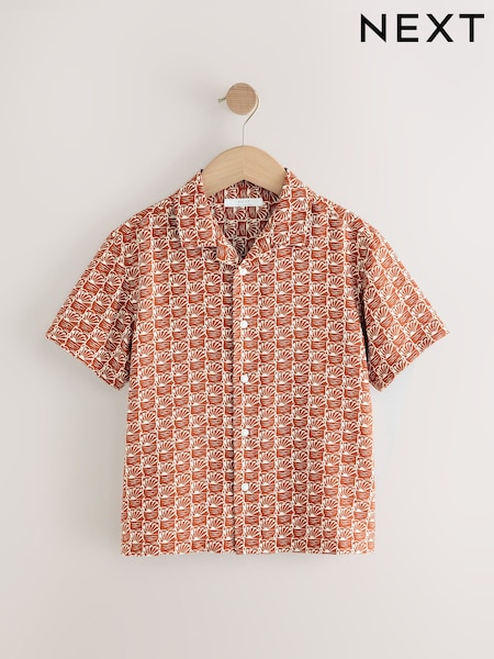 Brown/Orange Short Sleeve Printed Shirt (3-16yrs) (AB7097) | £13 - £18