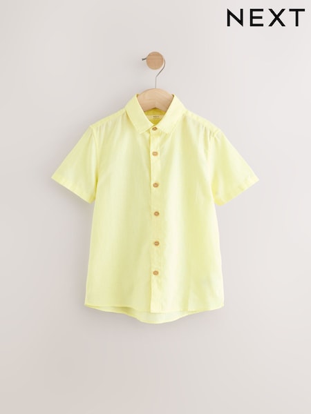 Lemon Yellow Single Short Sleeves Linen Blend Shirt (3mths-16yrs) (AB7099) | £10 - £15