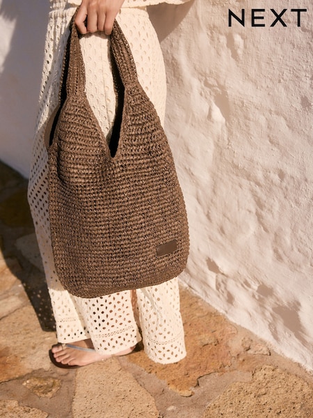 Chocolate Brown Straw Shopper Bag (AB7105) | £28